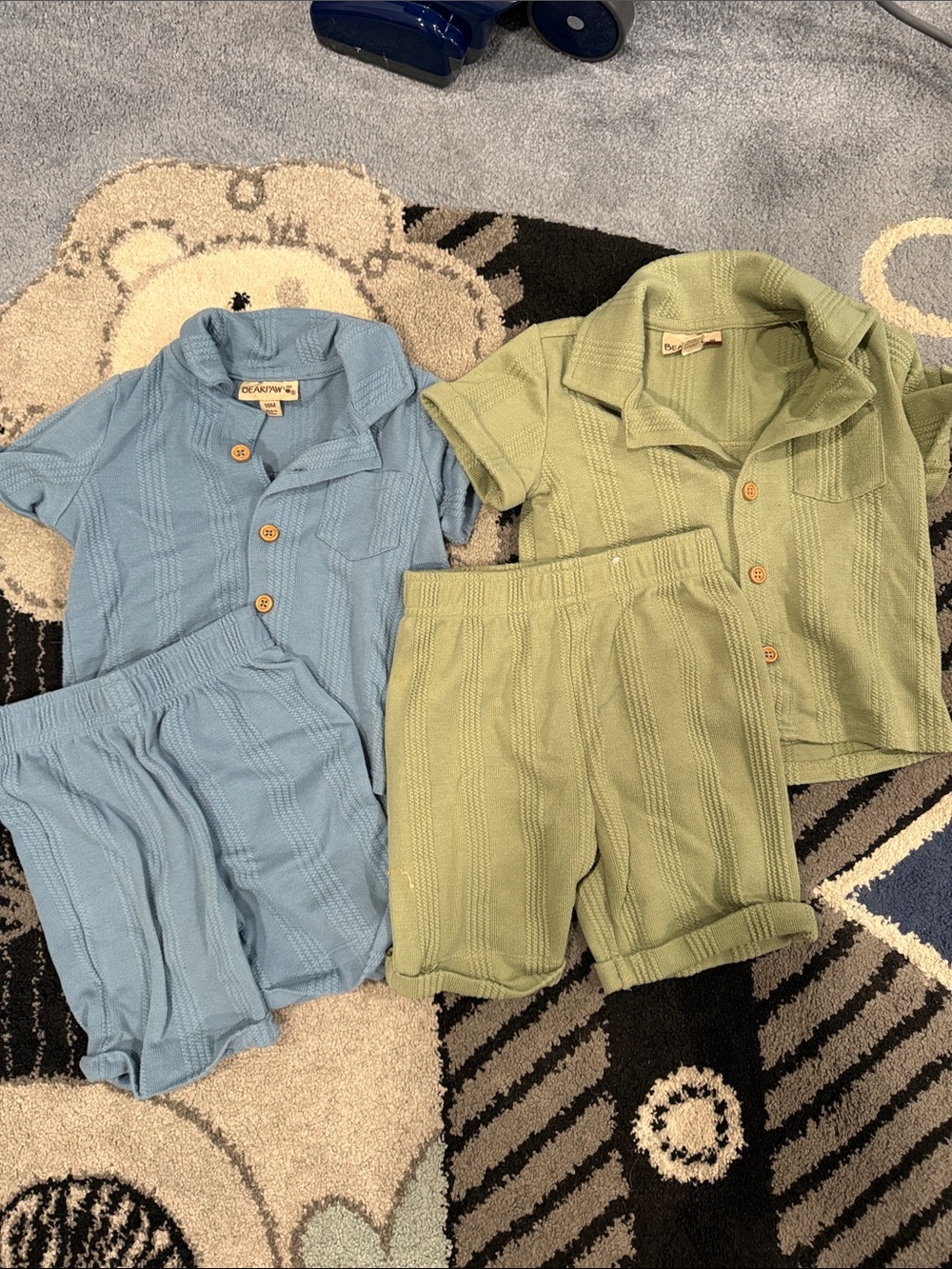 Boy toddler Knit Short Set - Blue and Green